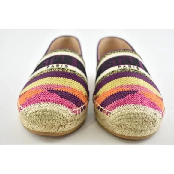 Dior Granville Patchwork Cotton Logo Embroidered Multicolor Espadrille Flat 42 - Picture 5 of 12